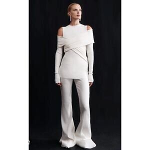 Studio Amelia Pants 6 Giza Rib Knit Flare White Pull On Casual Lounge Comfy Chic